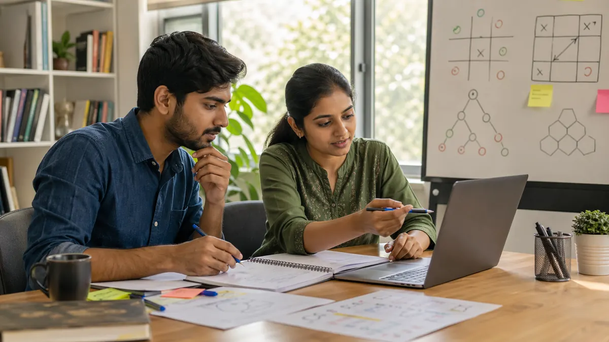 India Skill Gaming Hub study desk with notes and calm strategy review setup